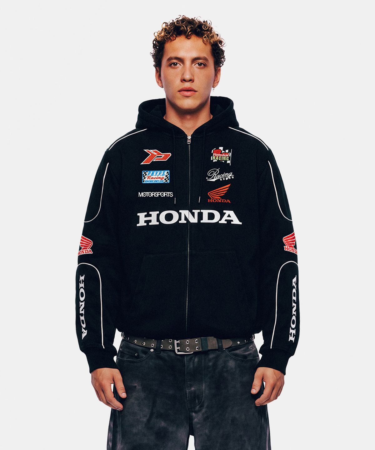 핍스 모터사이클(PHYPS MOTORCYCLE) Wappen Graphic Motorcycle Hoodie Zip-Up Black