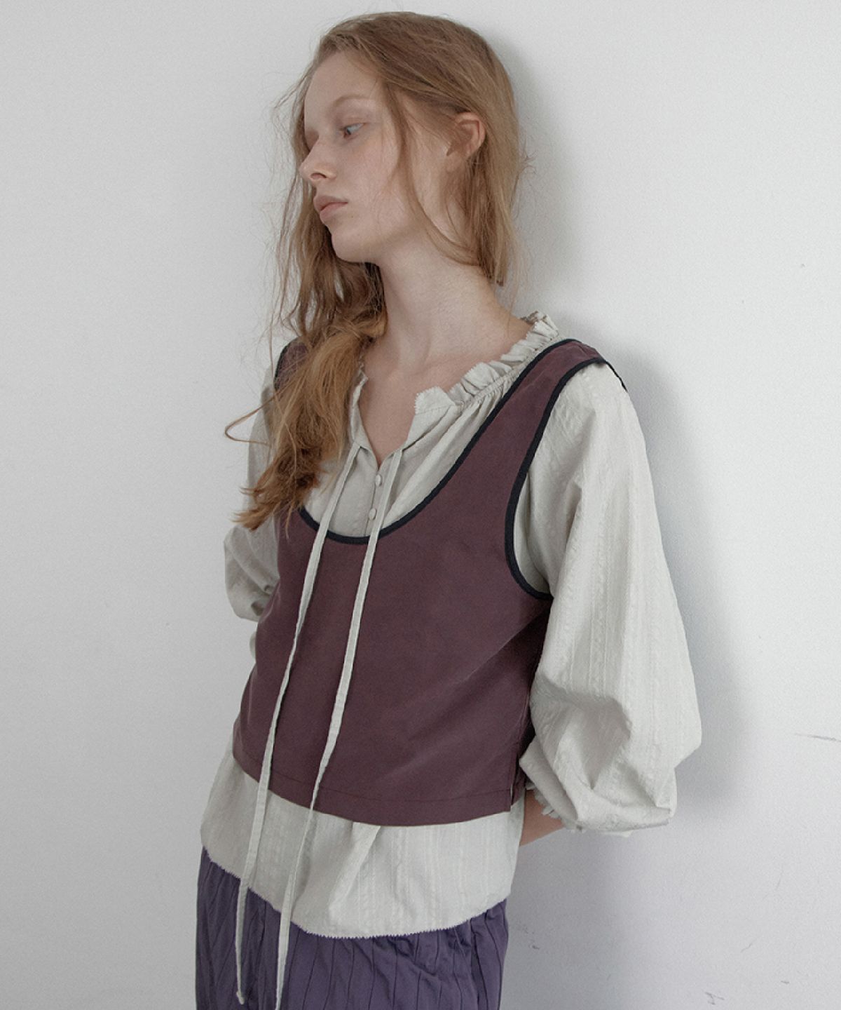 토아베(TOAVE) Cupro Contrast Bustier Top (Purple)