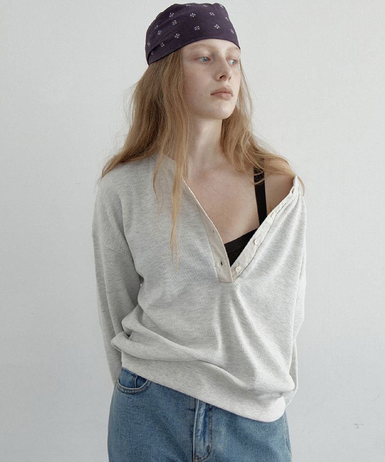 Waffle Half-Open Sweatshirt (Oatmeal)