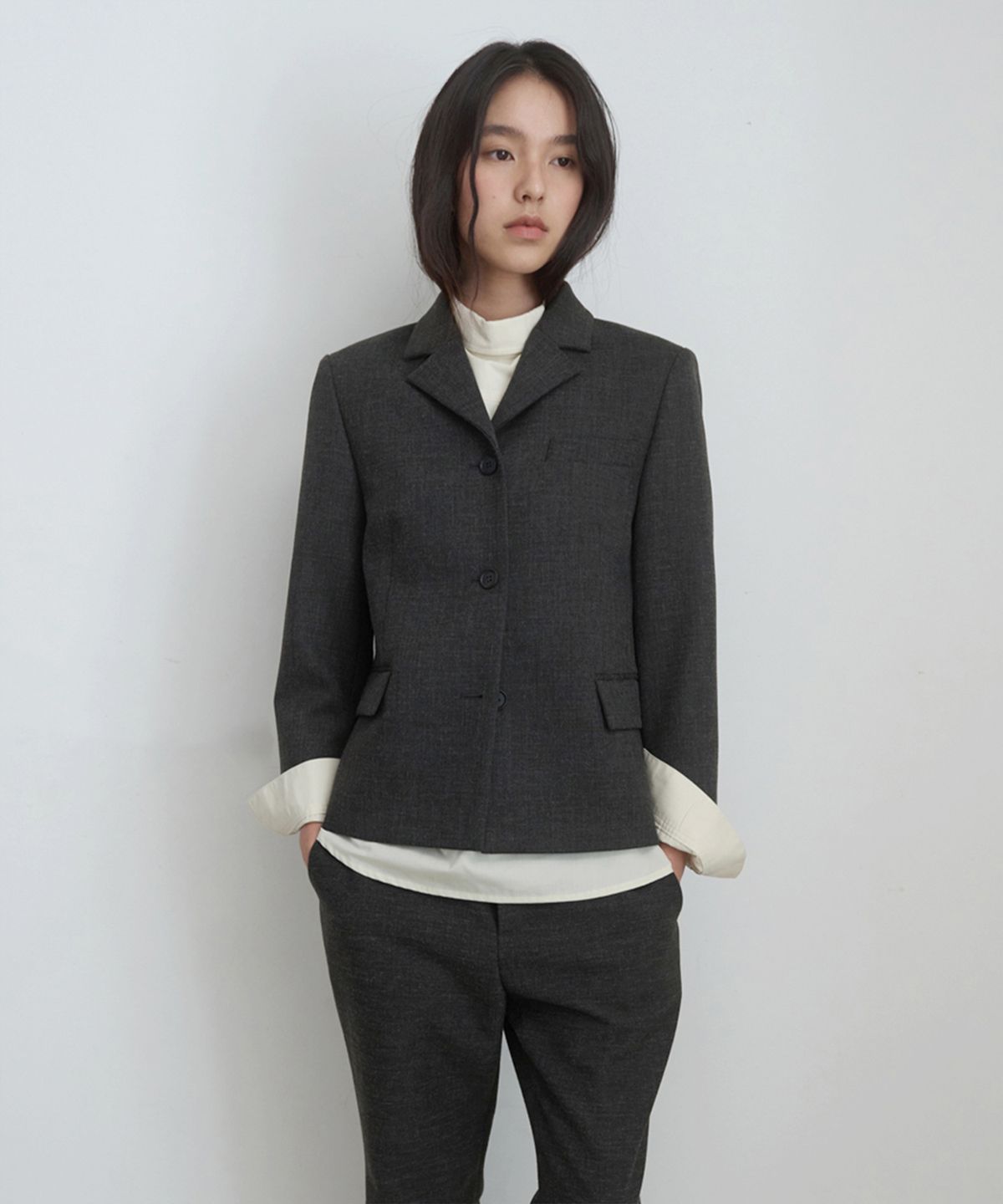 마조네(MA JOURNEE) TAILORED SINGLE JACKET_CHARCOAL