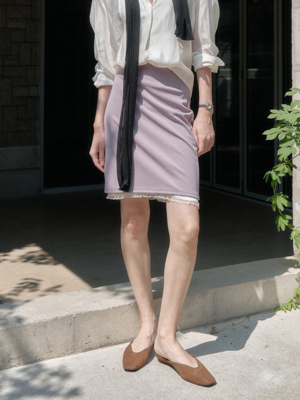 소플러(SOFLER) AYLA LAYERED MIDI SKIRT_ASH VIOLET