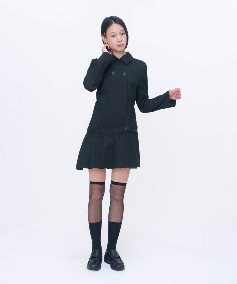 Classic belted jacket dress BLACK
