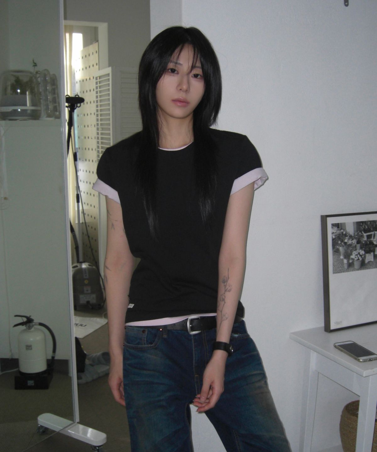 루 서울(RUU SEOUL) 404 버튼 레이어드 티셔츠 블랙