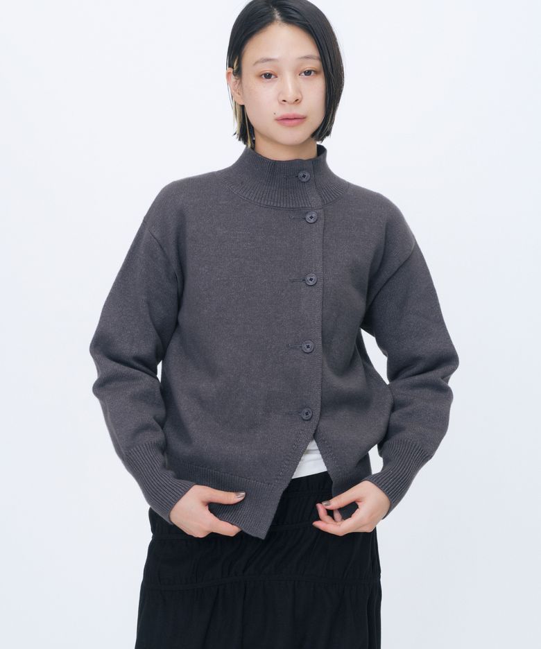 High neck knit cardigan CHARCOAL