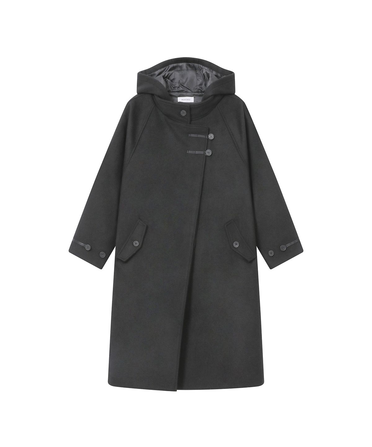 미세키서울(MISEKI SEOUL) Asymmetric hoodie long duffle coat CHARCOAL