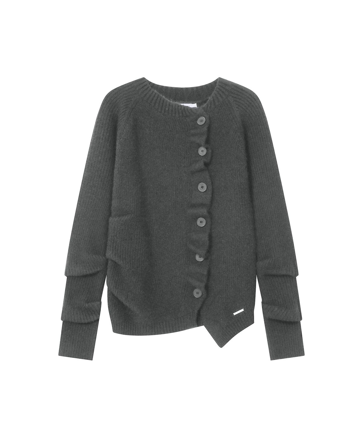 미세키서울(MISEKI SEOUL) Unbalanced cowl button knit CHARCOAL