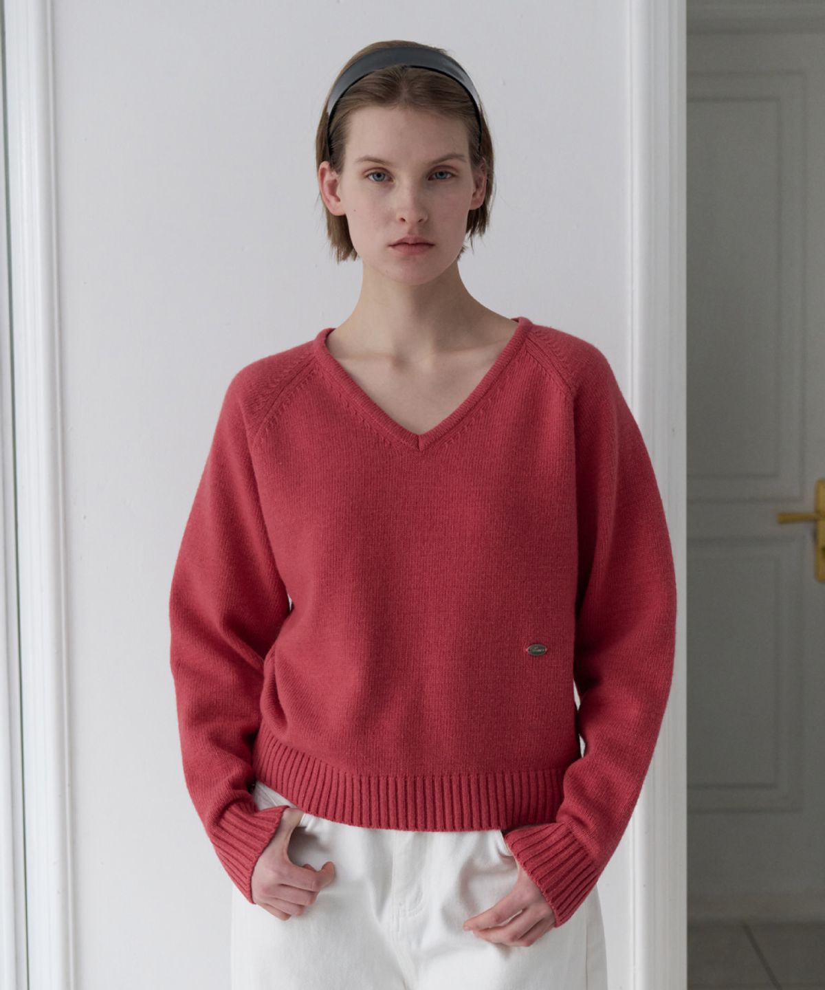 토아베(TOAVE) Modest V-neck Cashmere Knit (Pink)