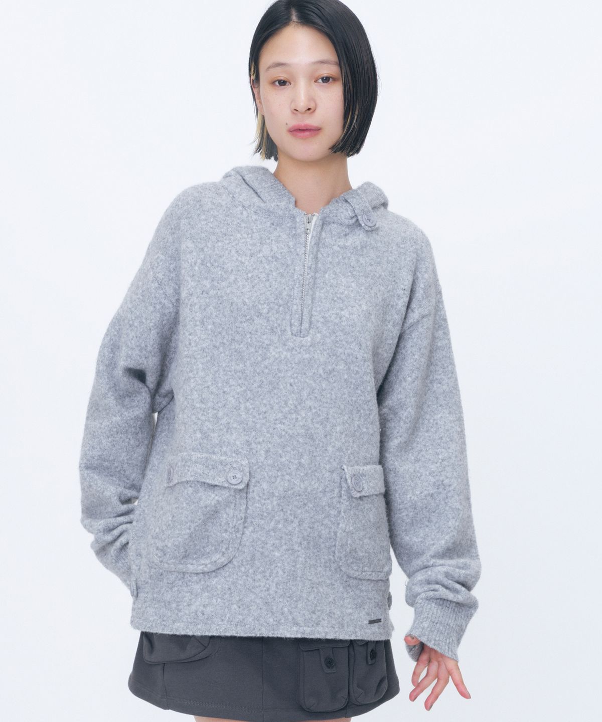 미세키서울(MISEKI SEOUL) Button hoodie knit pullover GREY