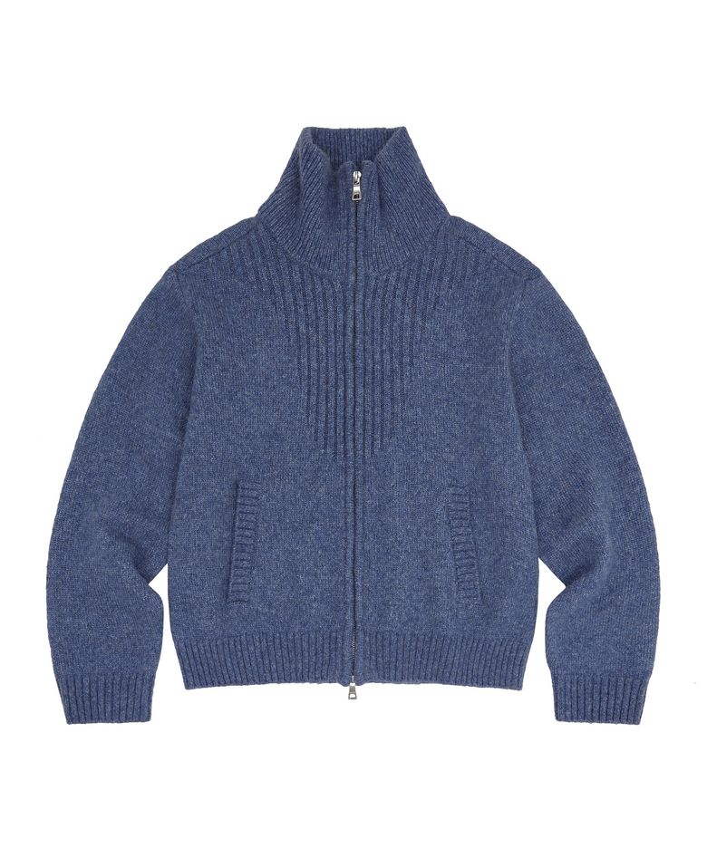 ALPACA HIGH NECK KNIT ZIP [MELANGE BLUE]