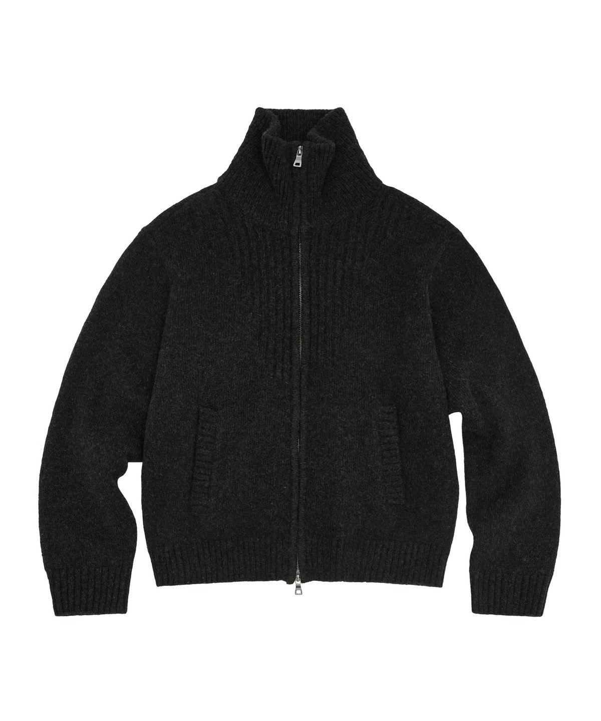 메아(MEA) ALPACA HIGH NECK KNIT ZIP [CHARCOAL]