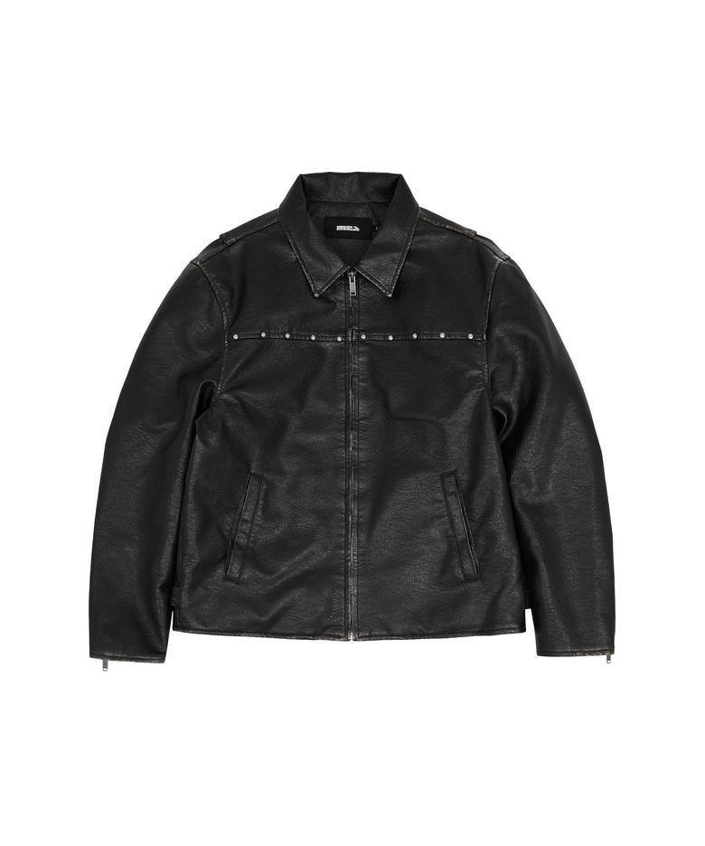 STUD VINTAGE LEATHER JACKET [BLACK]