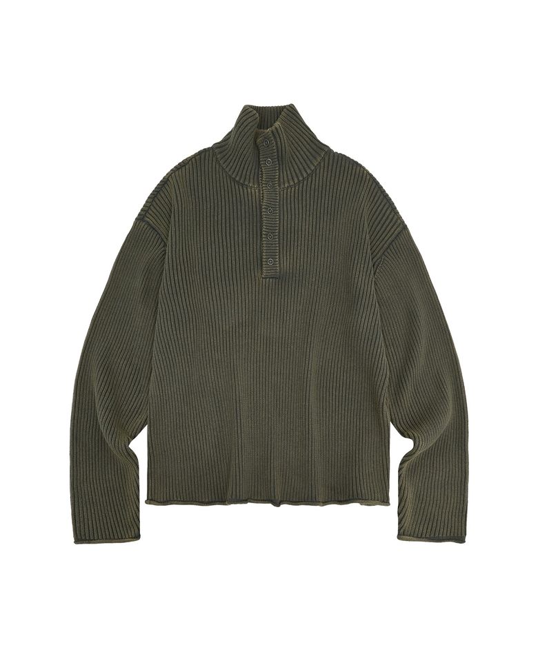 HIGH NECK HENLEY KNIT [OLIVE GREY]