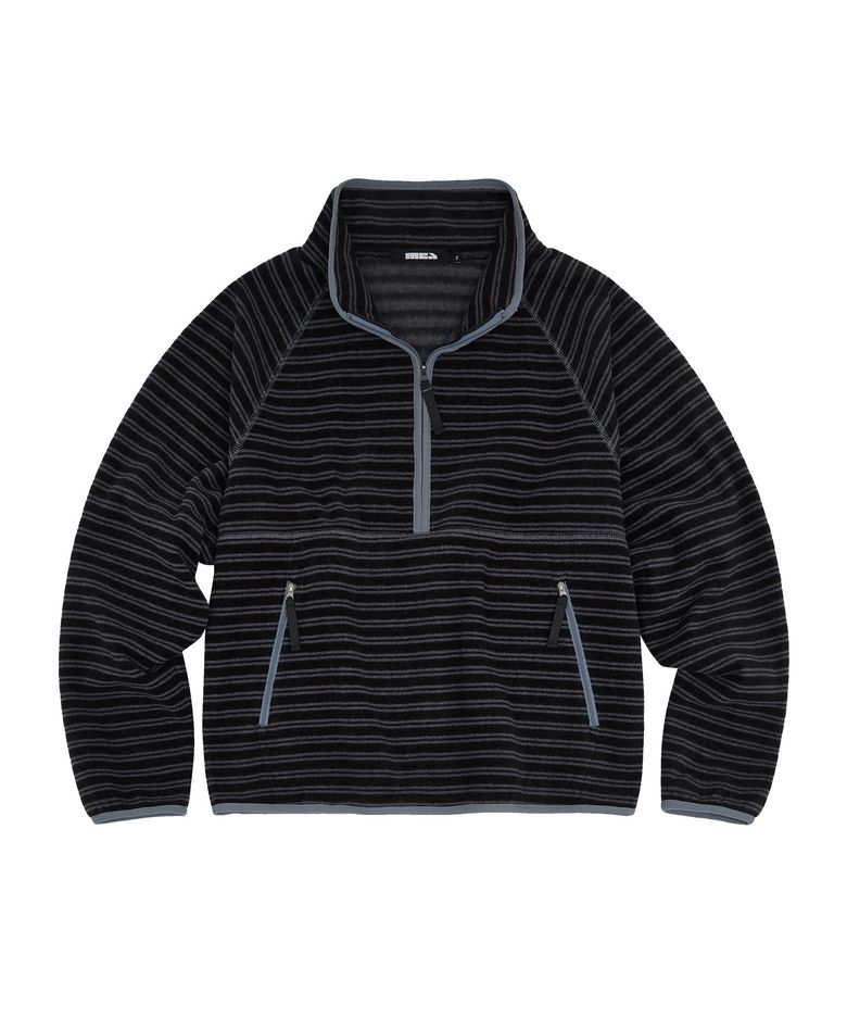 STRIPE FLEECE HALF ZIP [BLACK]