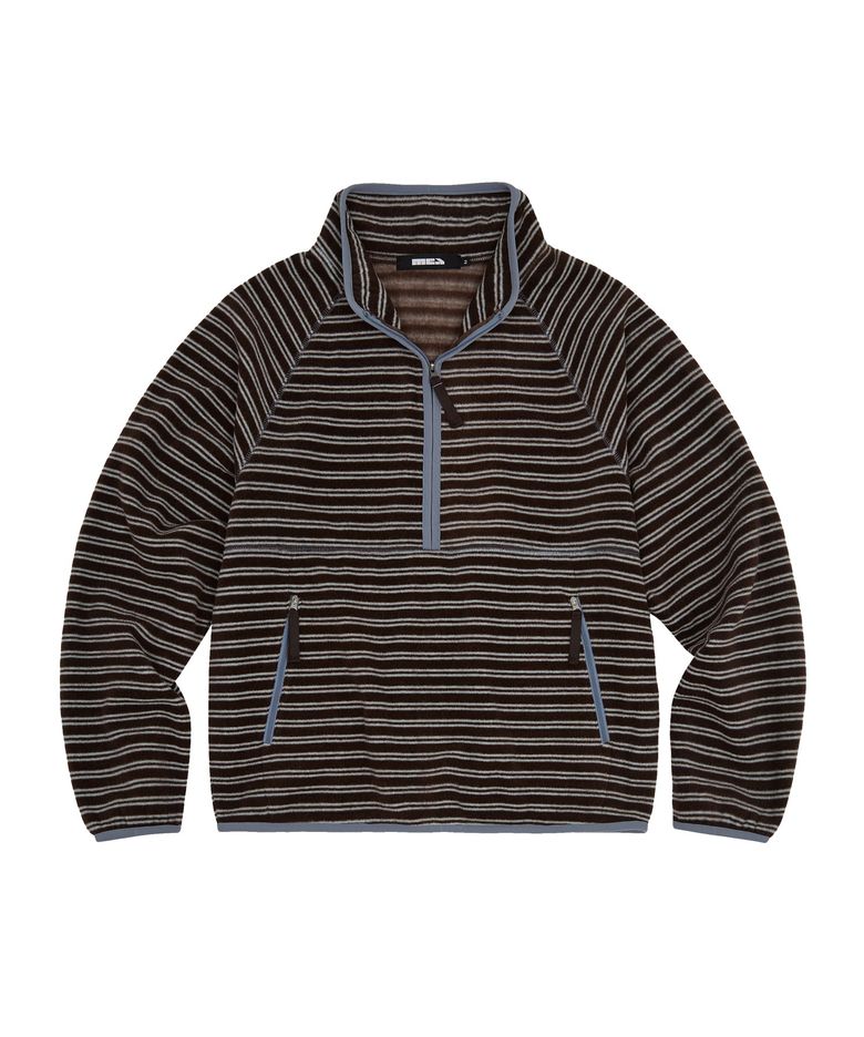 STRIPE FLEECE HALF ZIP [BROWN]