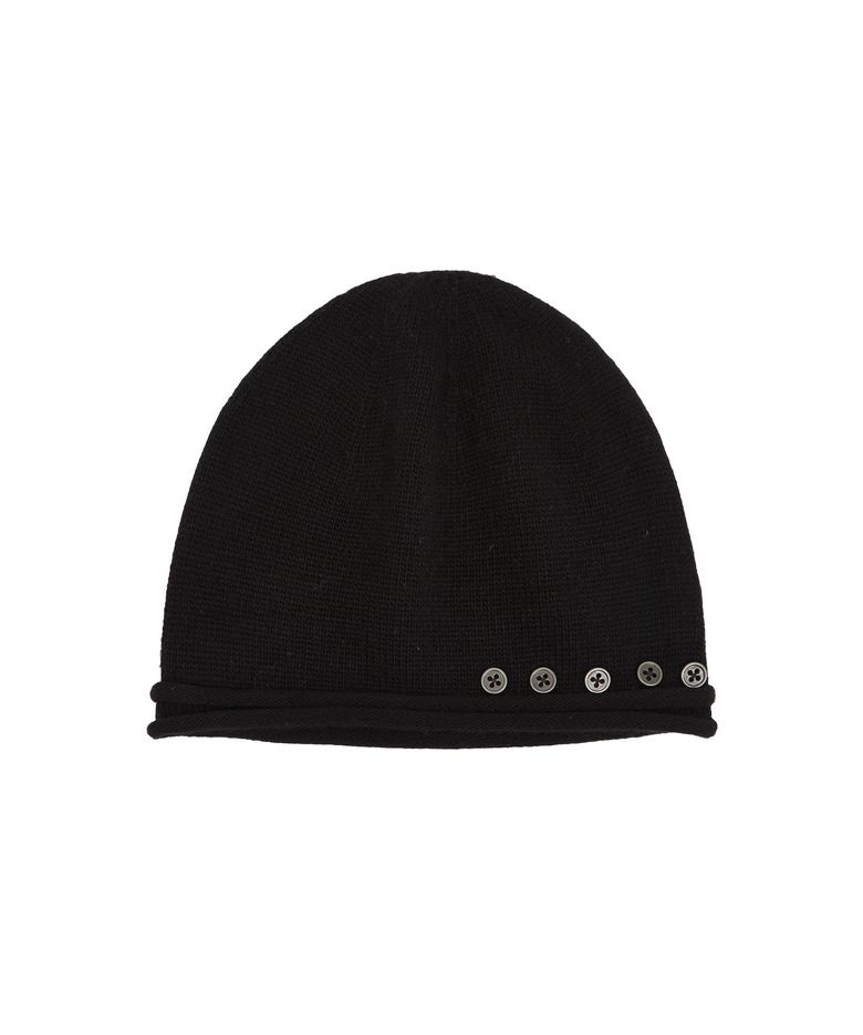 WOOL LAYERED BUTTON BEANIE [BLACK]