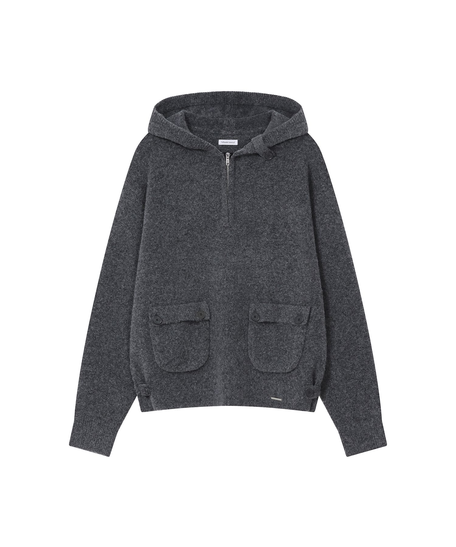 미세키서울(MISEKI SEOUL) Button hoodie knit pullover CHARCOAL