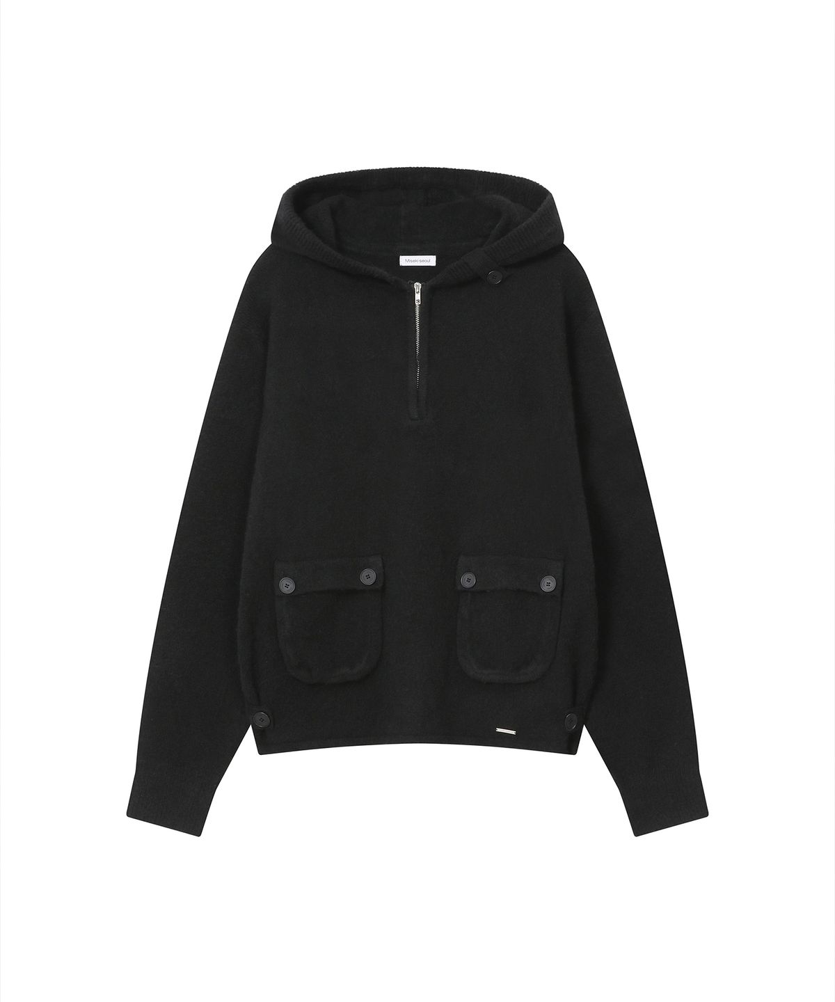 미세키서울(MISEKI SEOUL) Button hoodie knit pullover BLACK
