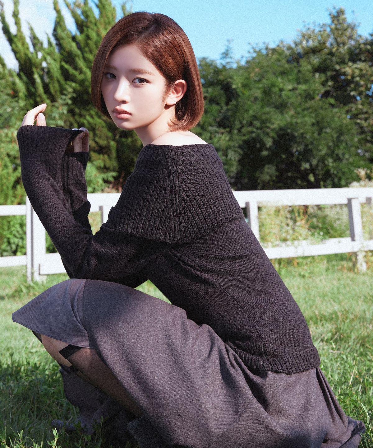 미세키서울(MISEKI SEOUL) Button off shoulder knit BLACK
