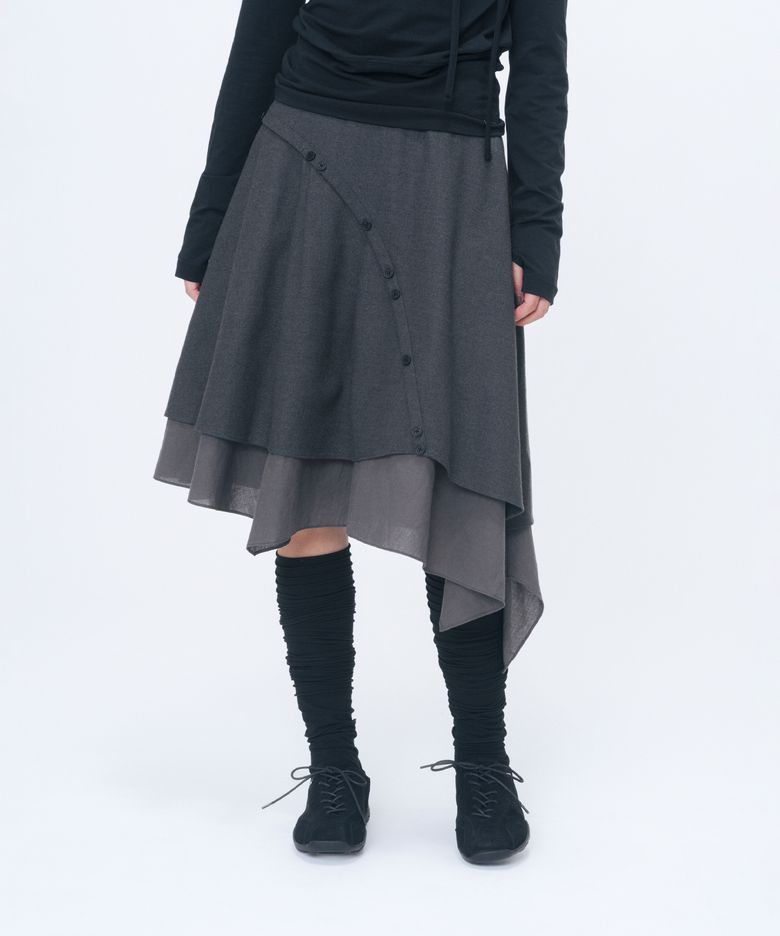 Asymmetric line draped skirt CHARCOAL