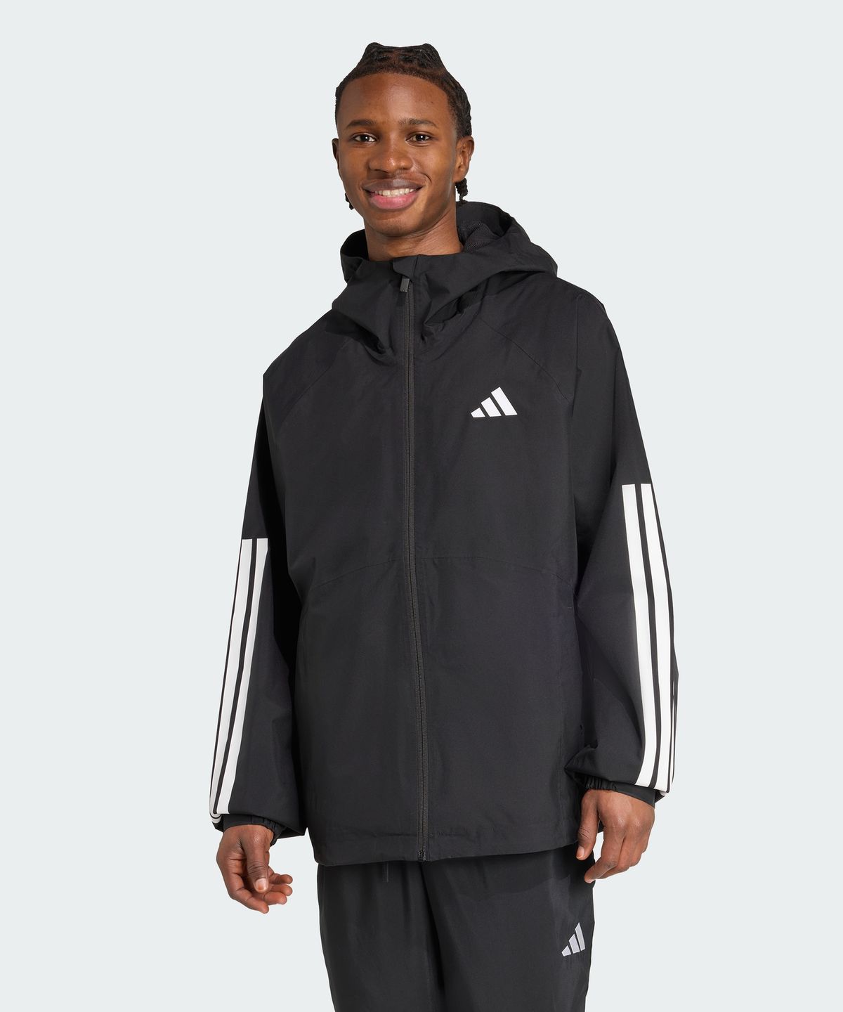 아디다스(ADIDAS) 에센셜 클라이마프루프 3-스트라이프 후디드 재킷 JM1056