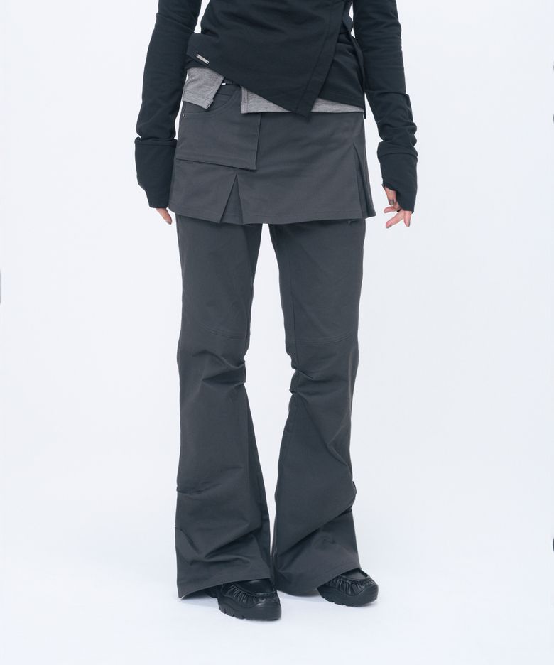 One pocket layered skirt pants SET CHARCOAL