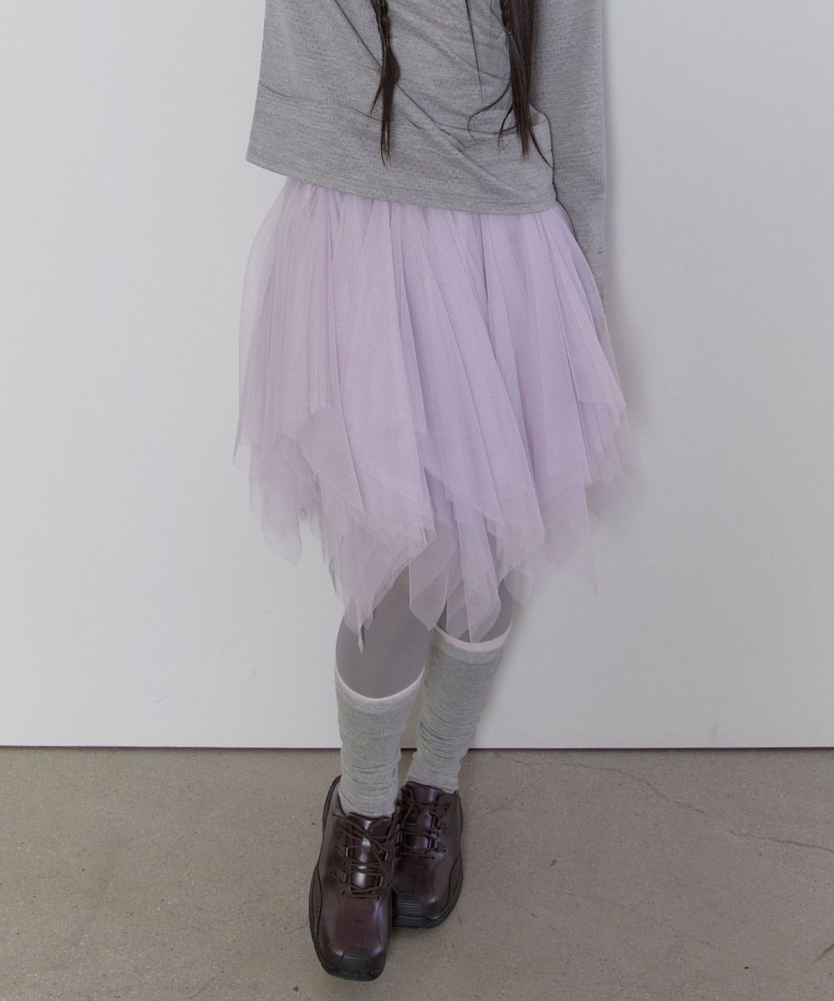 타입서비스(TYPESERVICE) Asymmetric Mesh Skirt [Purple]