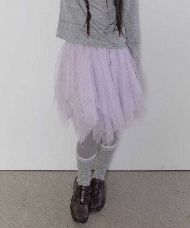 Asymmetric Mesh Skirt [Purple]