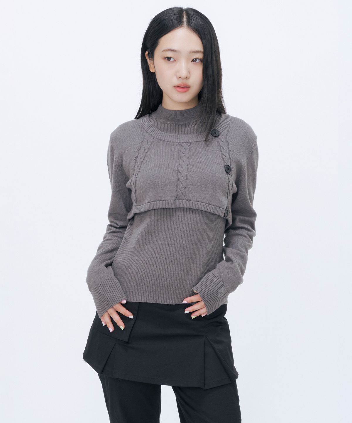 미세키서울(MISEKI SEOUL) Cable layered knit SET CHARCOAL