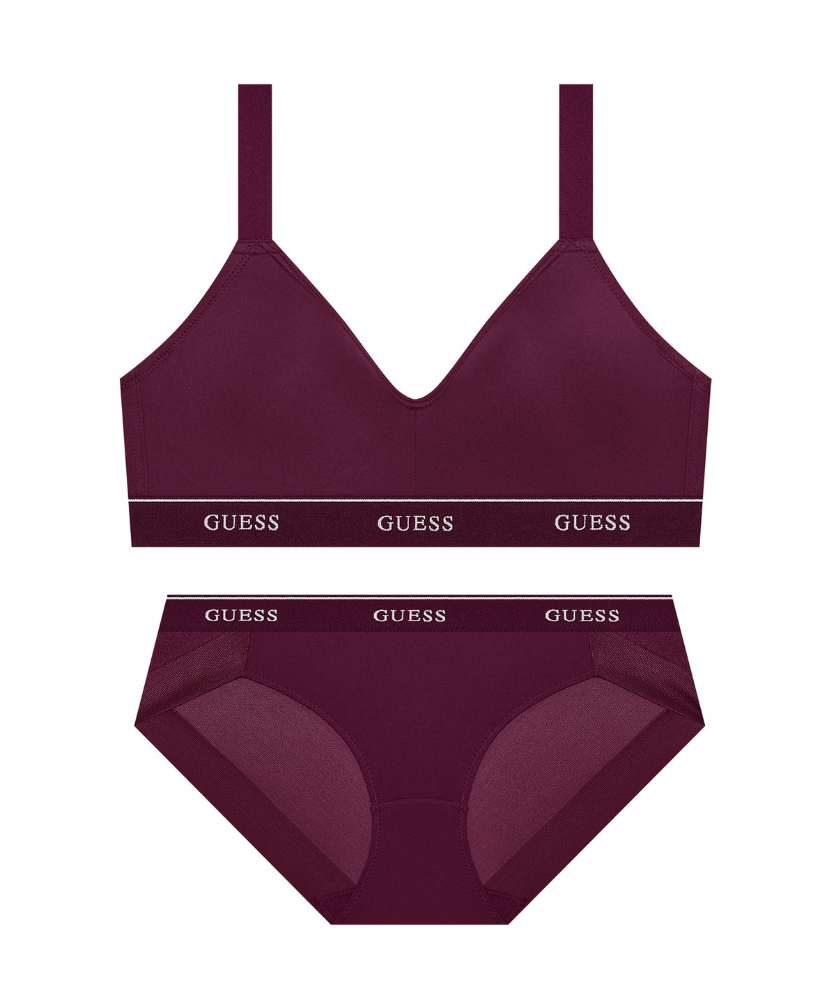 게스언더웨어(GUESS UNDERWEAR) 에어로쿨 이지푸시 노와이어 브라 팬티 세트  - 버건디