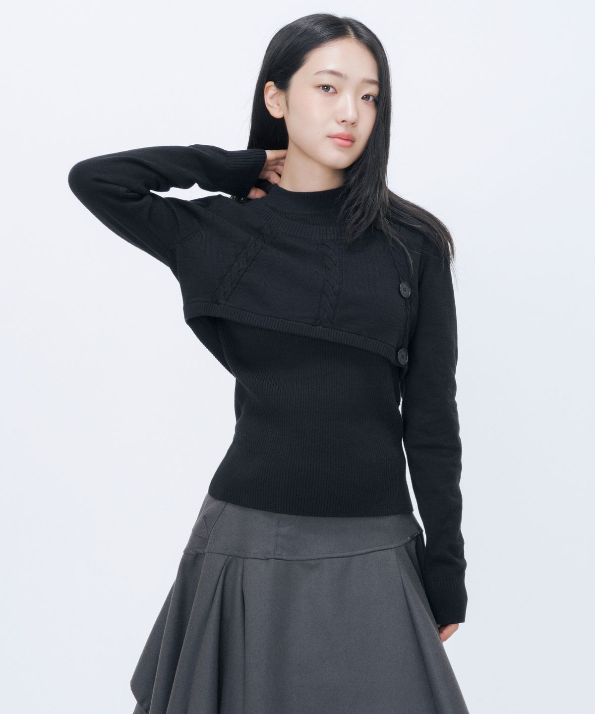 미세키서울(MISEKI SEOUL) Cable layered knit SET BLACK