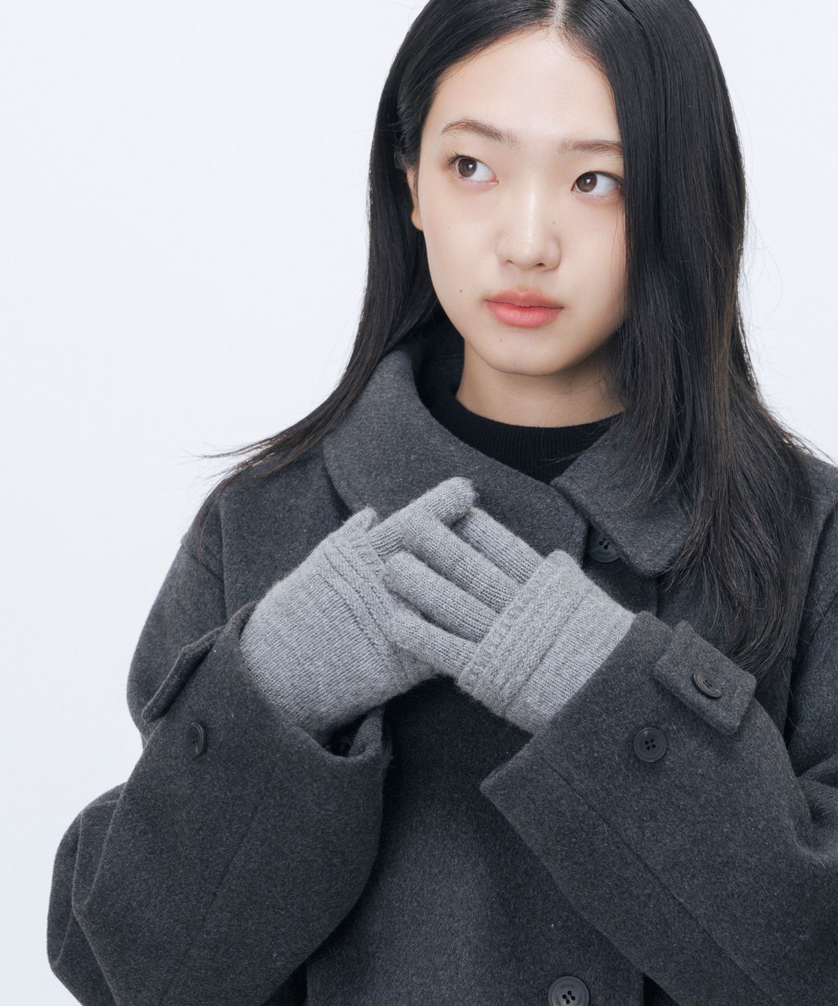 미세키서울(MISEKI SEOUL) Button knit hand warmer SET CHARCOAL