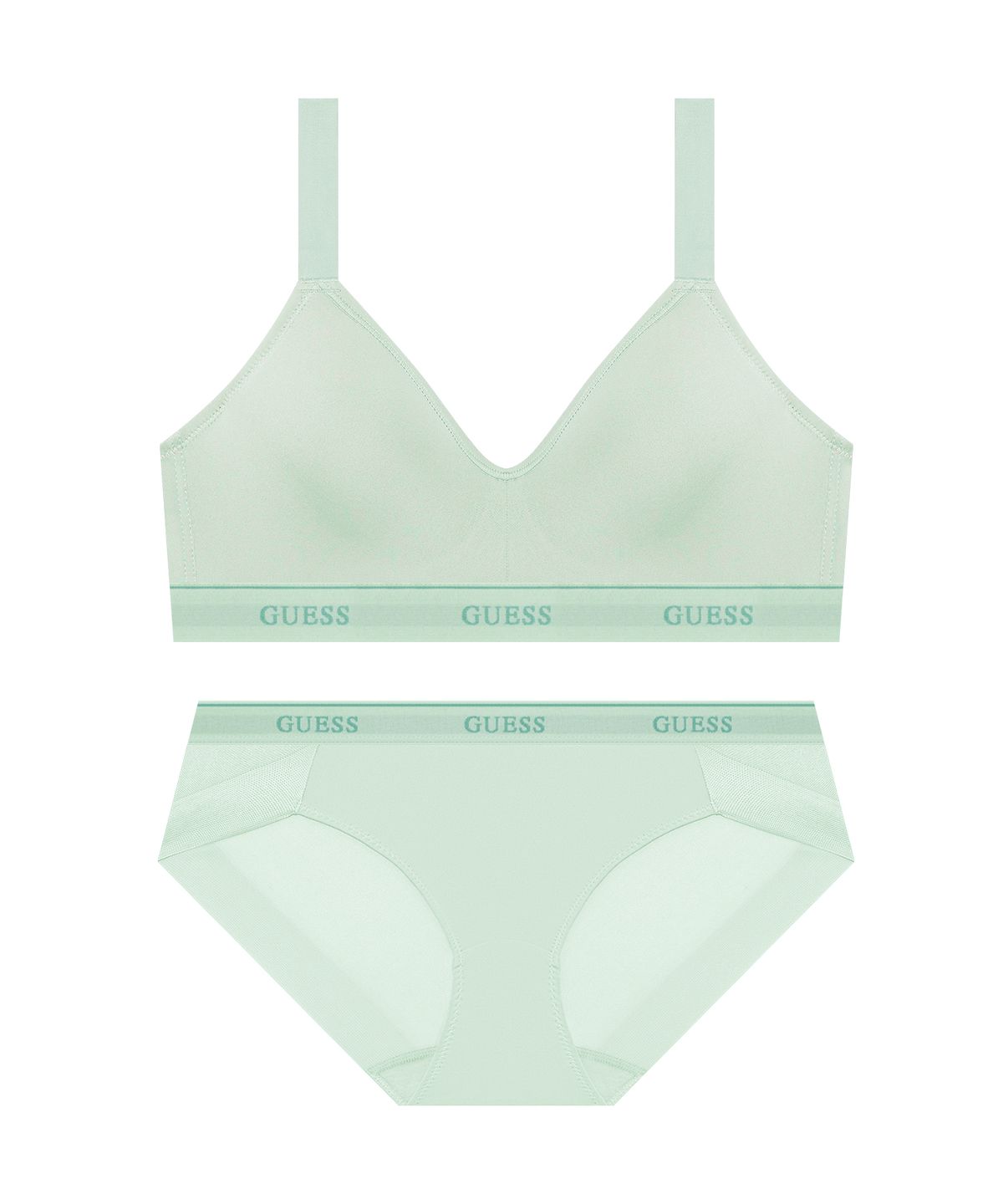 게스언더웨어(GUESS UNDERWEAR) 에어로쿨 이지푸시 노와이어 브라 팬티 세트  - 민트