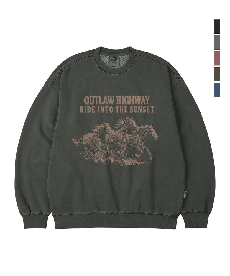 Outlaw Highway 피그먼트 오버핏 맨투맨_5 COL