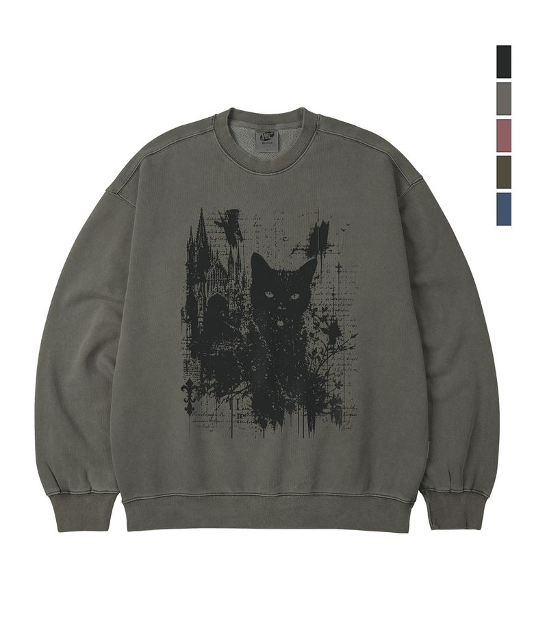 Gothic Castle Cat 피그먼트 오버핏 맨투맨_5 COL