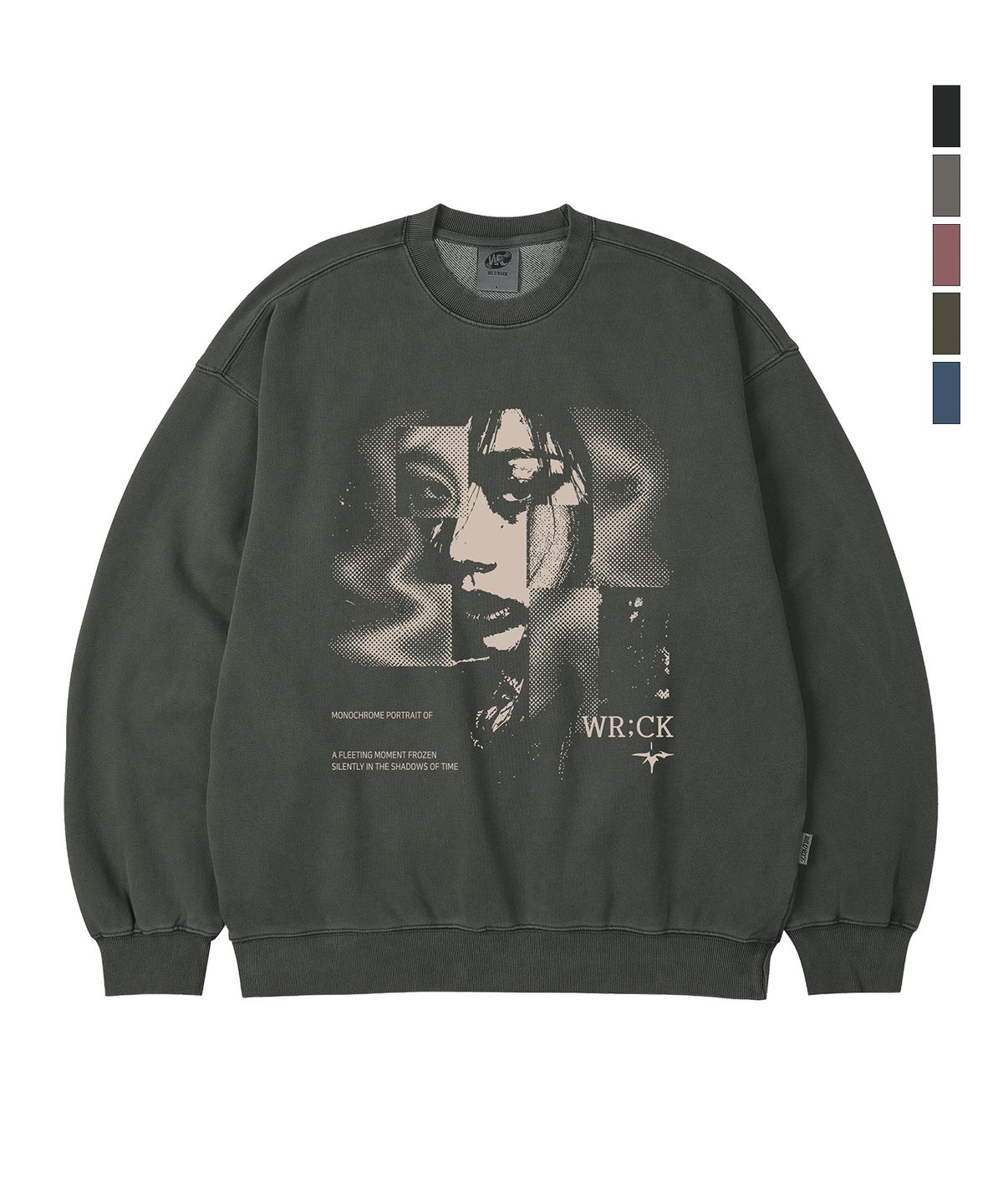 와일드락(WILDROCK) Monochrome Portrait 피그먼트 오버핏 맨투맨_5 COL