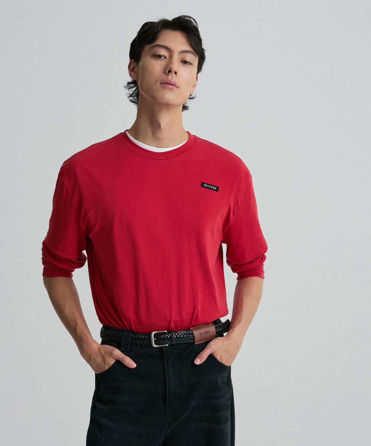 리이 맨(RERHEE MEN) LOGO LONG-SLEEVE T-SHIRT CRIMSON