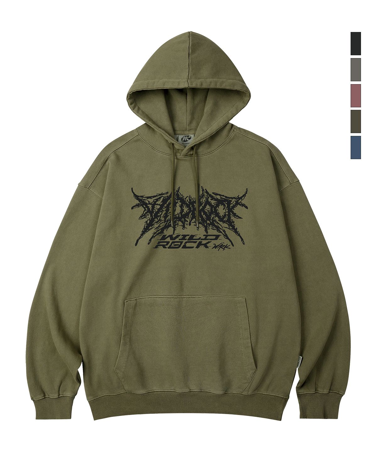 와일드락(WILDROCK) Wild Raw Logo 피그먼트 오버핏 후드_5 COL
