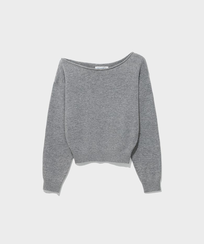 ROLLED EDGE OFF-SHOULDER SWEATER_MELANGE GREY [LC263KN01MG]