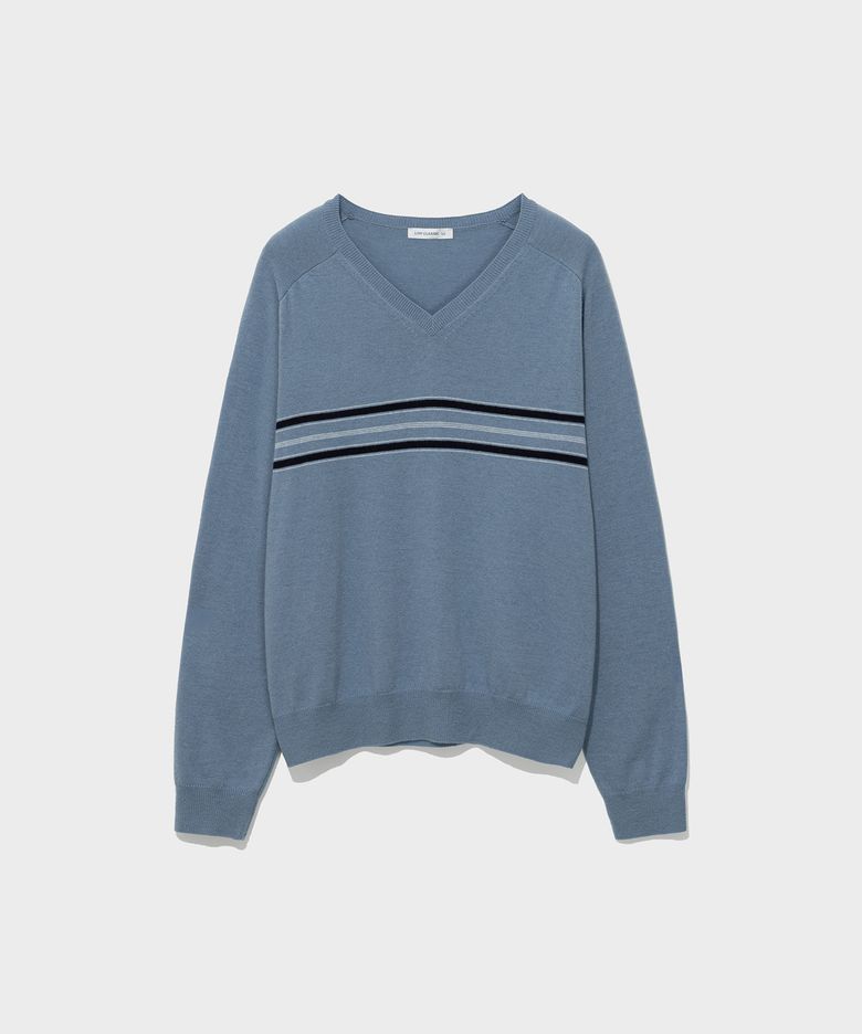 WOOL BLEND LINE SWEATER_DUSTY BLUE [LC263KN04DL]