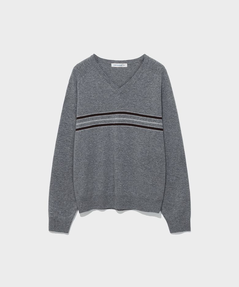 WOOL BLEND LINE SWEATER_MELANGE GREY [LC263KN04MG]