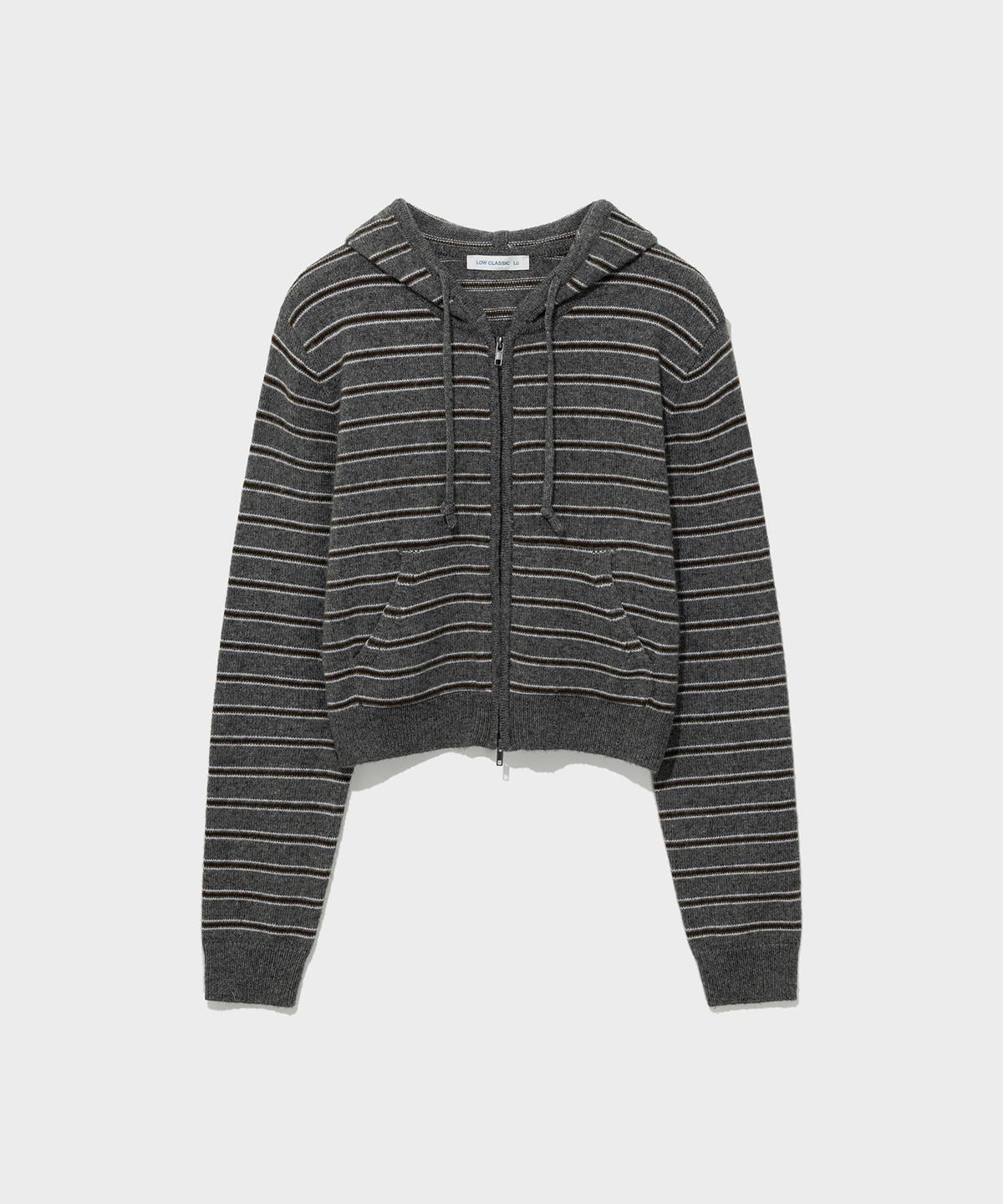 로우클래식(LOW CLASSIC) STRIPED ZIP-UP HOODIE SWEATER_MELANGE GREY [LC263KN03MG]