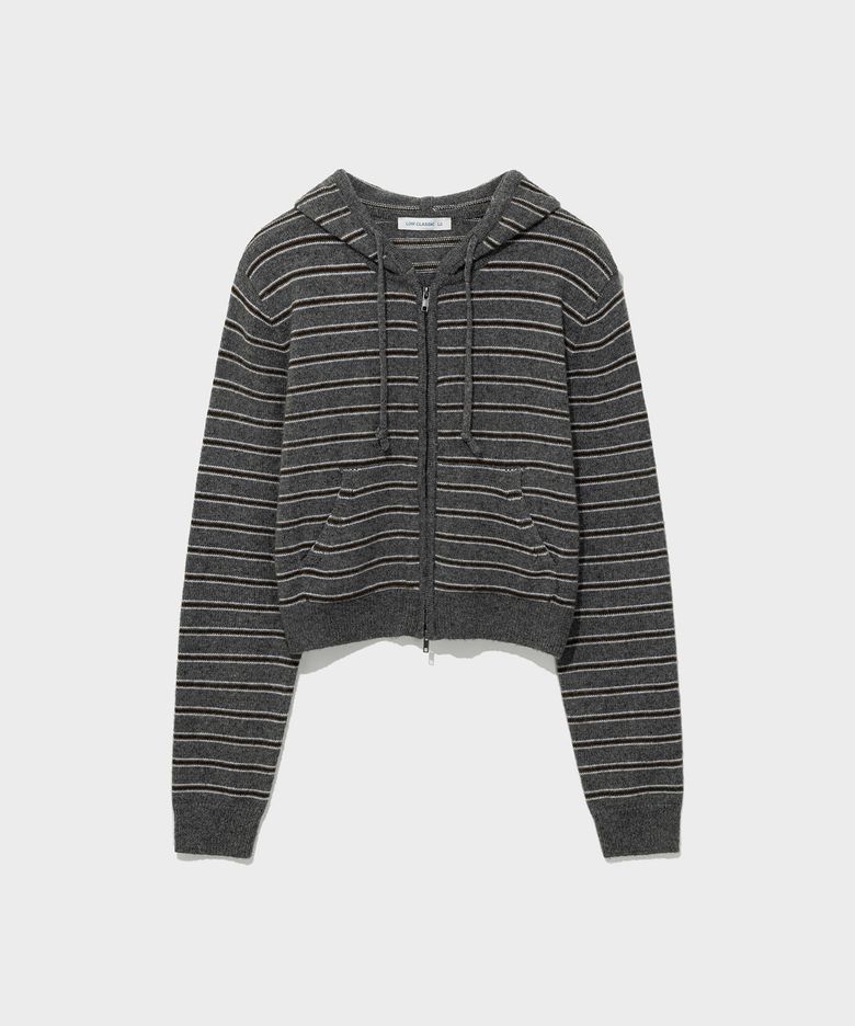 STRIPED ZIP-UP HOODIE SWEATER_MELANGE GREY [LC263KN03MG]