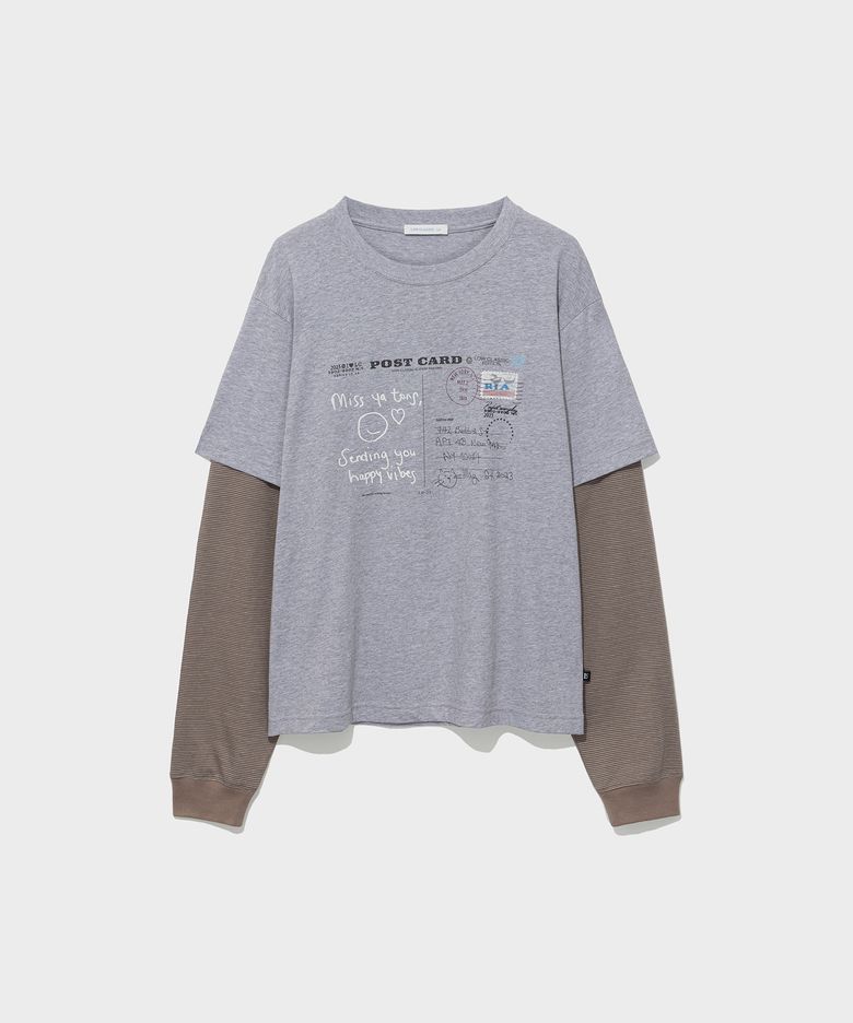POSTCARD LAYERED TEE_MELANGE GREY [LC263TS11MG]