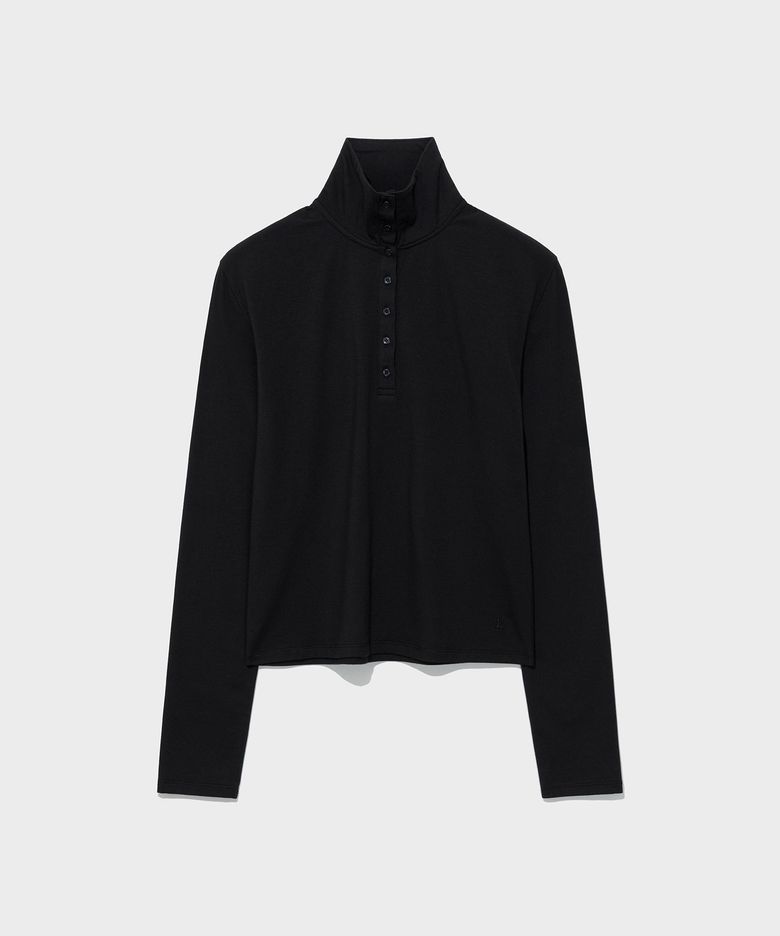 BUTTONED HIGH-NECK TEE_BLACK [LC263TS09BK]