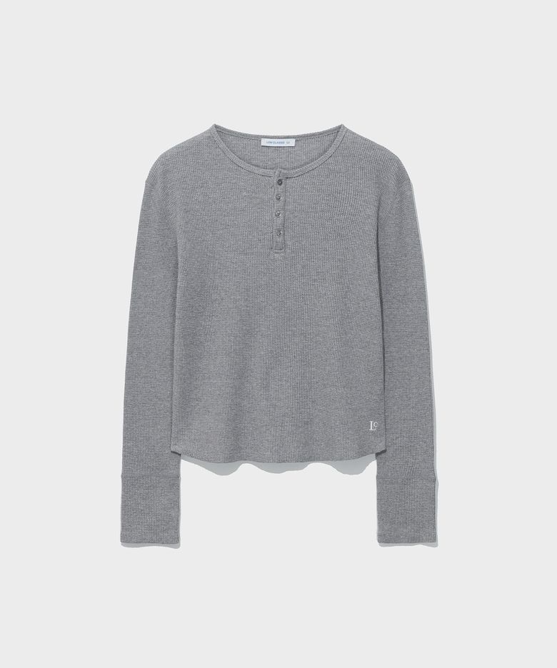 WAFFLE HENLEY-NECK TEE_MELANGE GREY [LC263TS17MG]