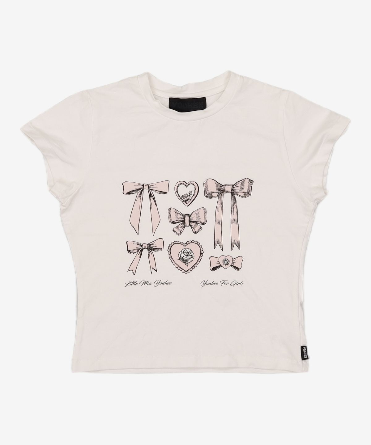 유희(YOUHEE) RIBBON GRAPHIC CROP T-SHIRTS WHITE FREE