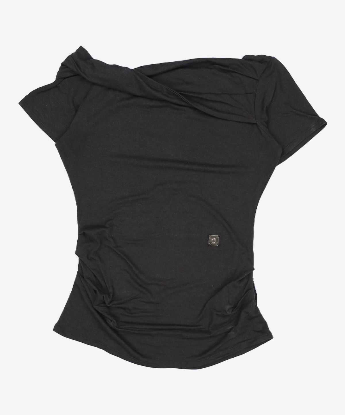트리밍버드(TREEMINGBIRD) Twisted Overlay Off-Shoulder Top [ Black ] 2