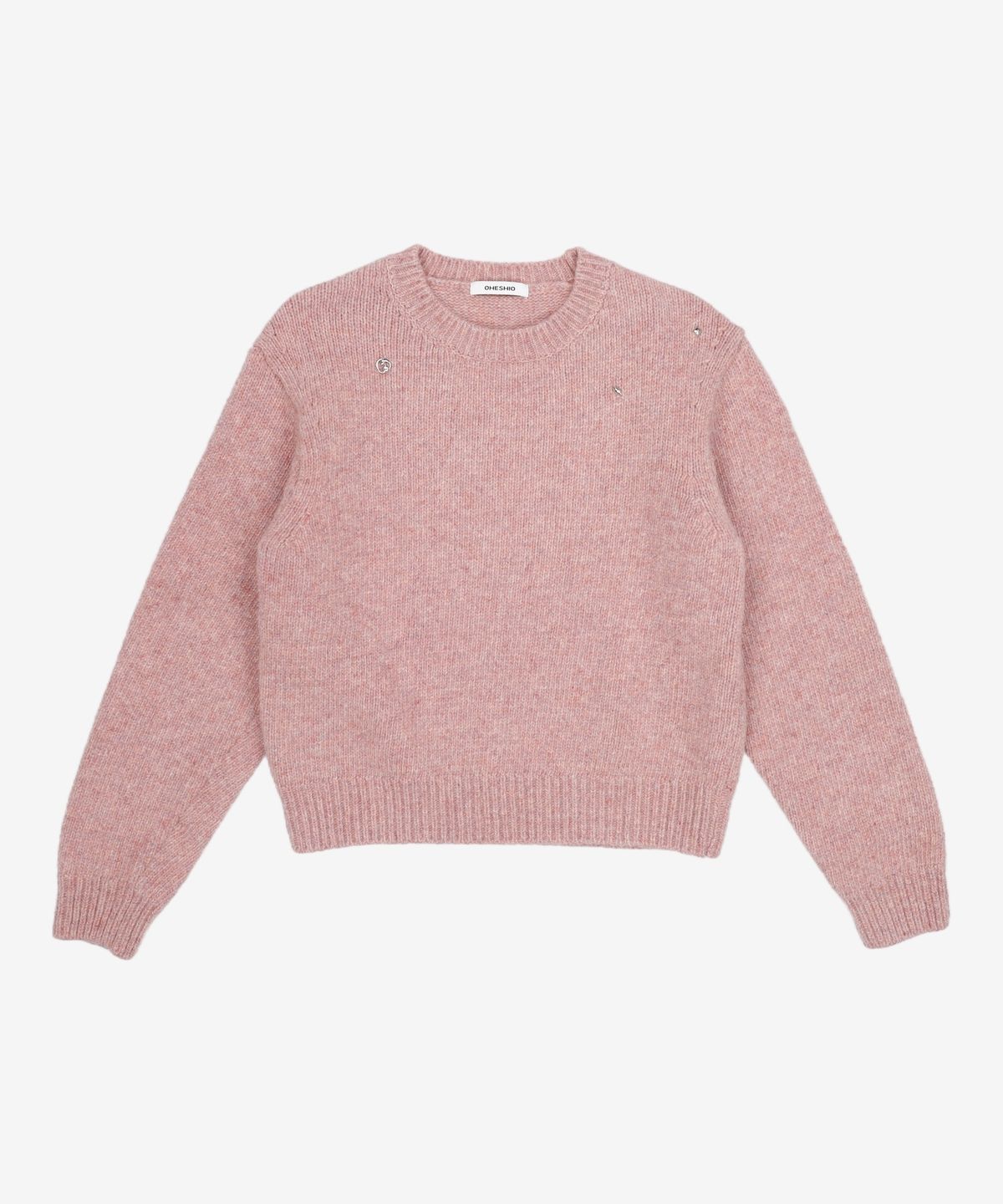 오헤시오(OHESHIO) shetland wool beads round pull-over knitted (Pink) XL