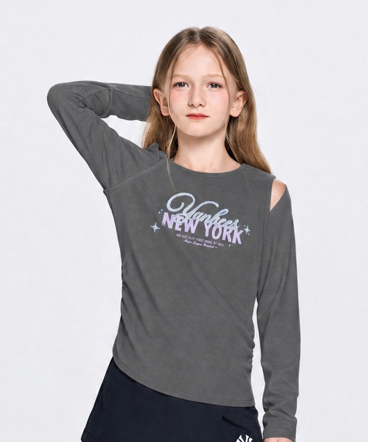 엠엘비 키즈(MLB KIDS) 스포티브 걸즈 트임 티셔츠 NY (Charcoal Grey)
