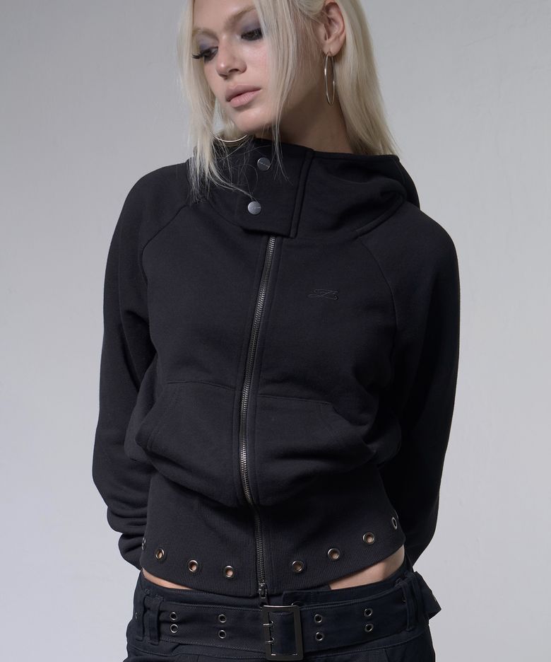 아일렛 리브드 후드 집업 (BLACK) F26ZA510